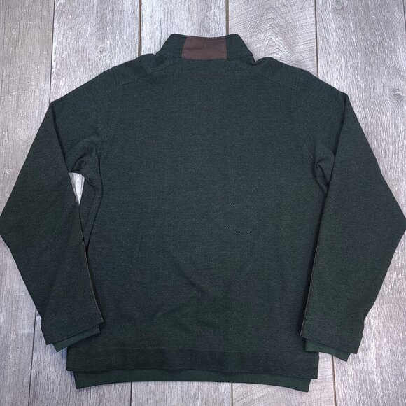 Fairway & Greene Mens Tech Patch Golf Sweater Size Large Green Leather 1/4 Zip - Picture 2 of 10
